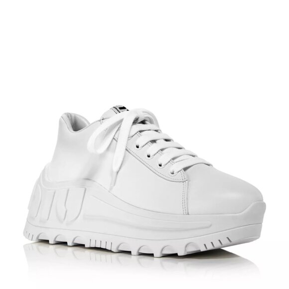 NWT Miu Miu Platform Chunky Low Top Sneakers White Leather Upper Lace Up Sz 40 - Picture 1 of 9